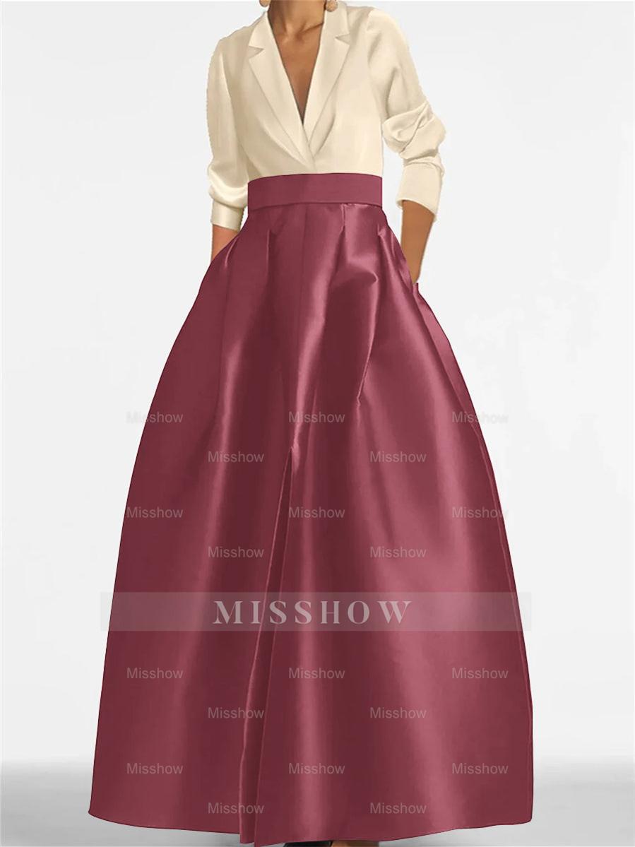 V-Neck A-Line Princess Gown with Long Sleeves and Pockets for the Mother of the Bride