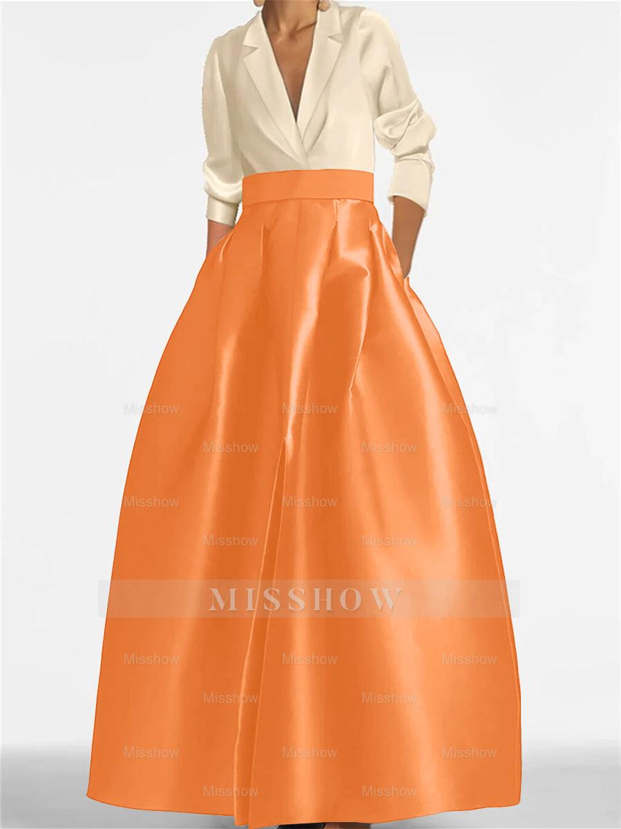 V-Neck A-Line Princess Gown with Long Sleeves and Pockets for the Mother of the Bride