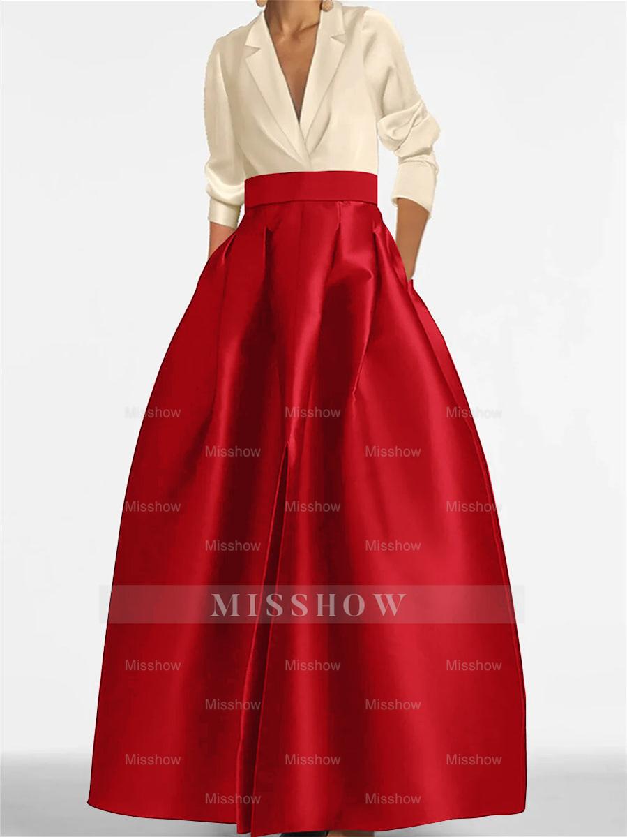 V-Neck A-Line Princess Gown with Long Sleeves and Pockets for the Mother of the Bride