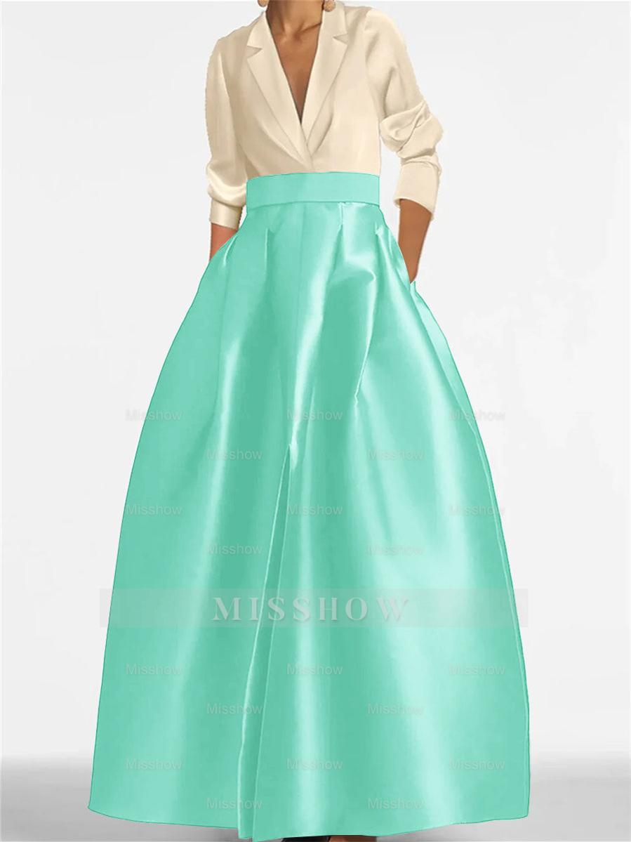 V-Neck A-Line Princess Gown with Long Sleeves and Pockets for the Mother of the Bride