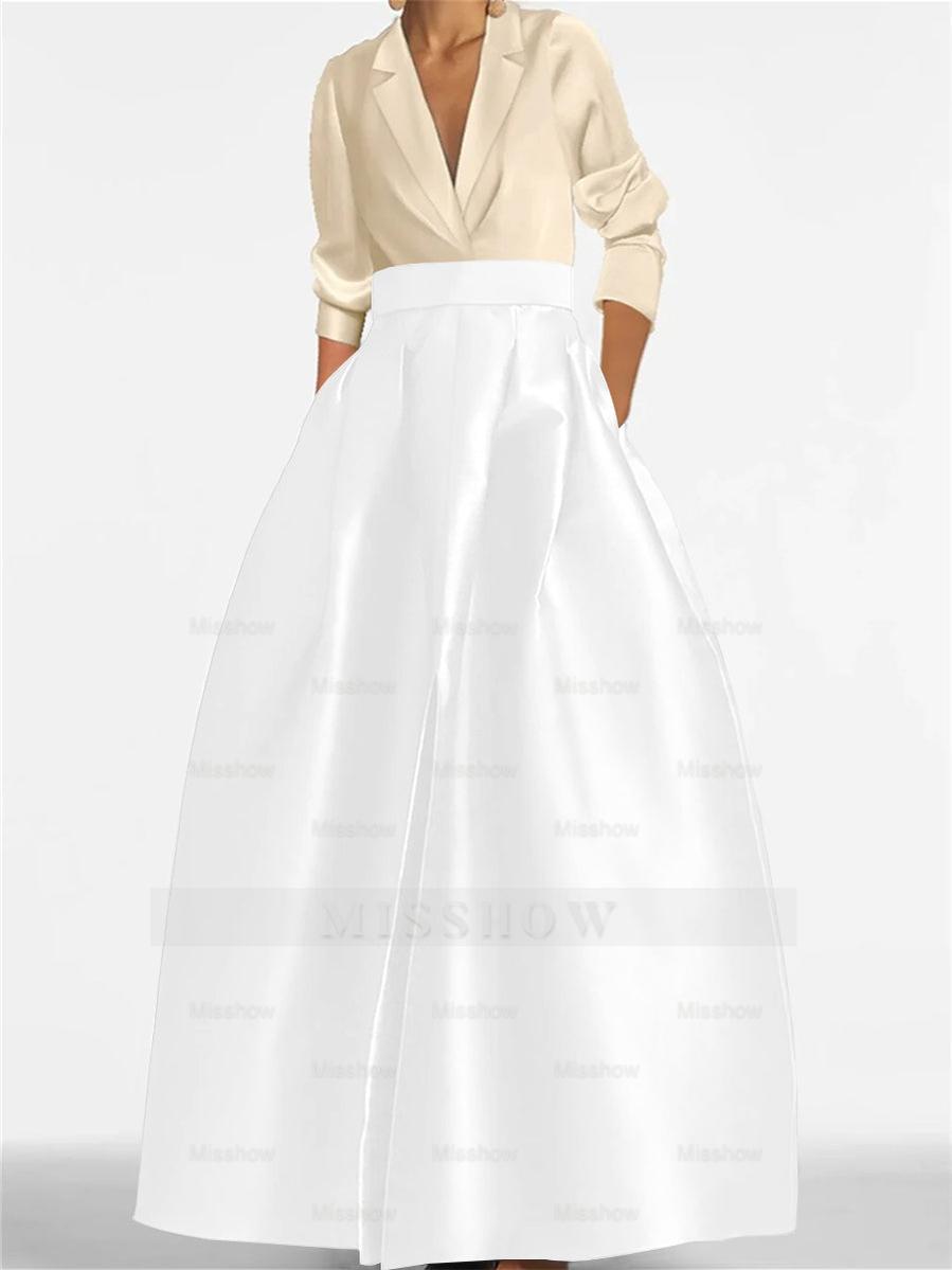 V-Neck A-Line Princess Gown with Long Sleeves and Pockets for the Mother of the Bride