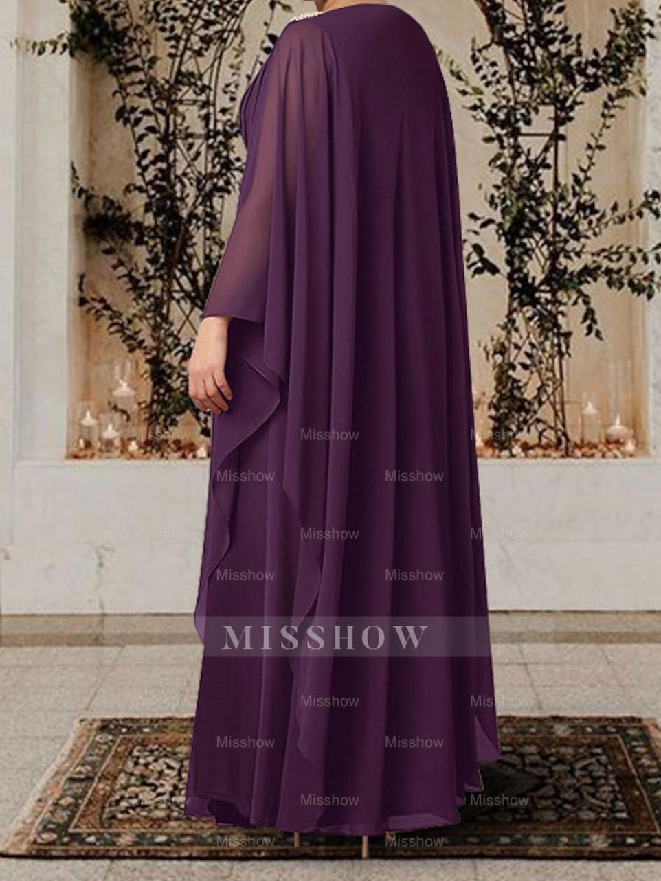 V-Neck A-Line Princess Mother of the Bride Dress with Rhinestones