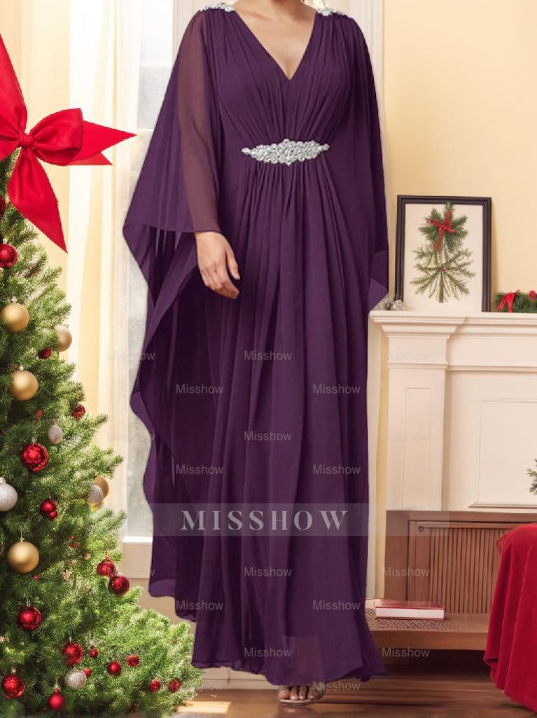 V-Neck A-Line Princess Mother of the Bride Dress with Rhinestones