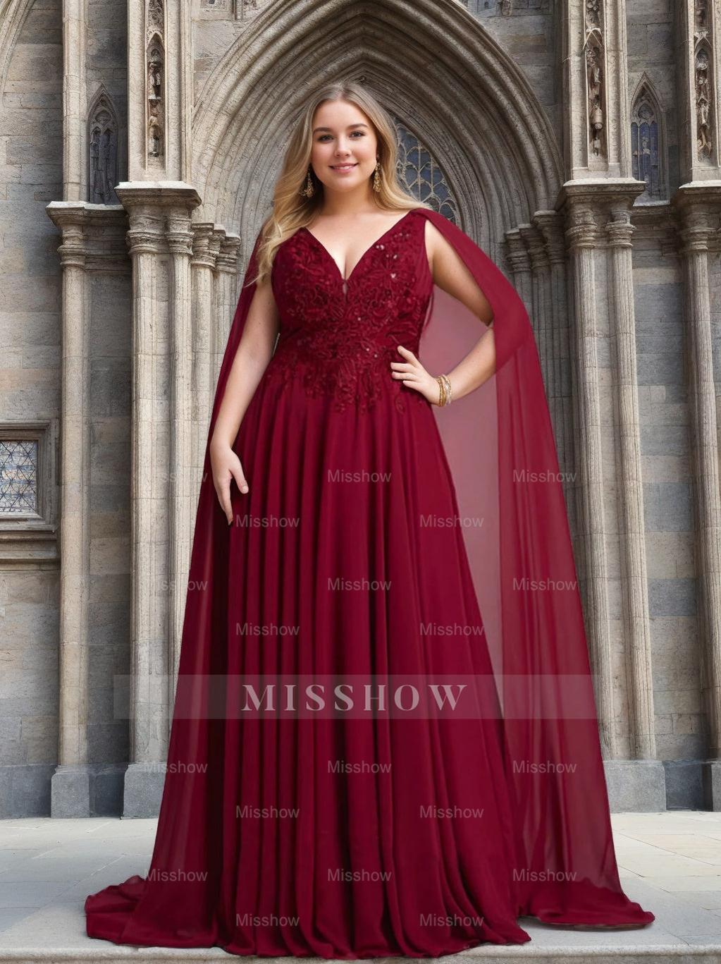 V-Neck A-Line Princess Mother of the Bride Dresses Featuring Applique