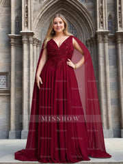 V-Neck A-Line Princess Mother of the Bride Dresses Featuring Applique