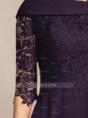 V-Neck A-Line Princess Tea-Length Dress with Half Sleeves and Lace Appliques for Mothers