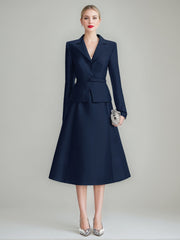 V-Neck A-Line Princess Tea-Length Dress with Long Sleeves and Belt for Mothers of the Bride & Groom