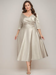V-Neck A-Line Princess Tea-Length Dresses for the Mother of the Bride