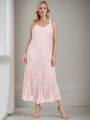 V-Neck A-Line Princess Two-Piece Plus Size Mother of the Bride Dress with Jacket and Sequins in Tea-Length