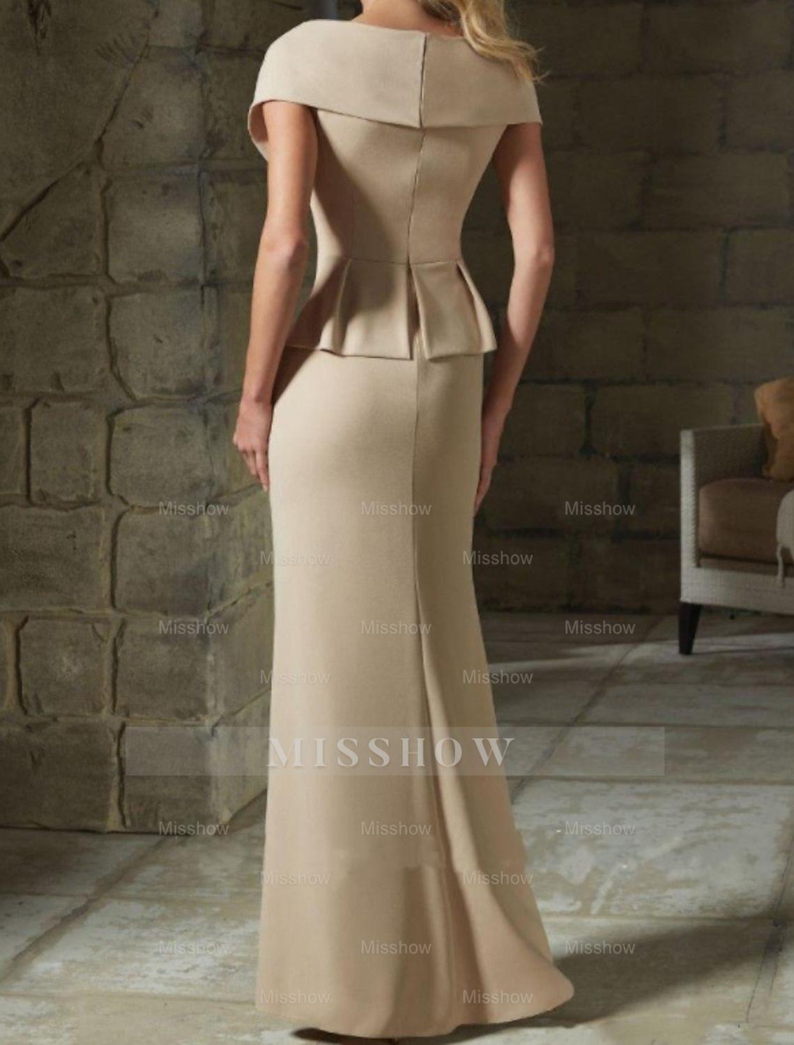 V-Neck Belted Mother of the Bride Sheath/Column Dresses