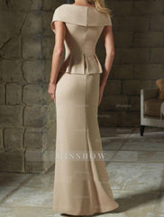 V-Neck Belted Mother of the Bride Sheath/Column Dresses