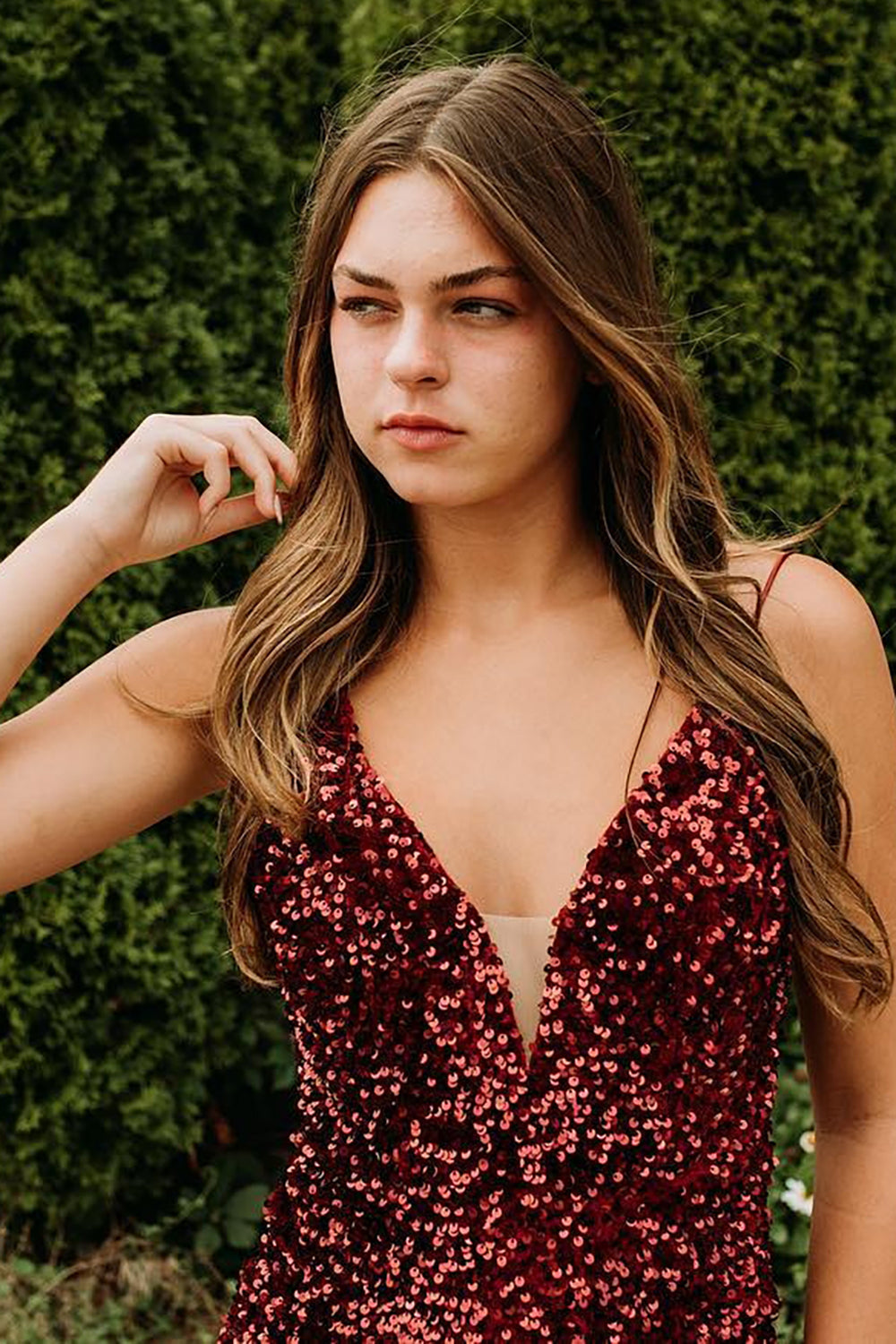 V-Neck Double Spaghetti Straps All-Over Sequin Criss-Cross Lace-Up Open Back Bodycon Homecoming Dress Mini