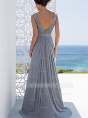 V-Neck Floor-Length A-Line Mother of the Bride Princess Dress