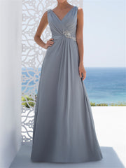 V-Neck Floor-Length A-Line Mother of the Bride Princess Dress