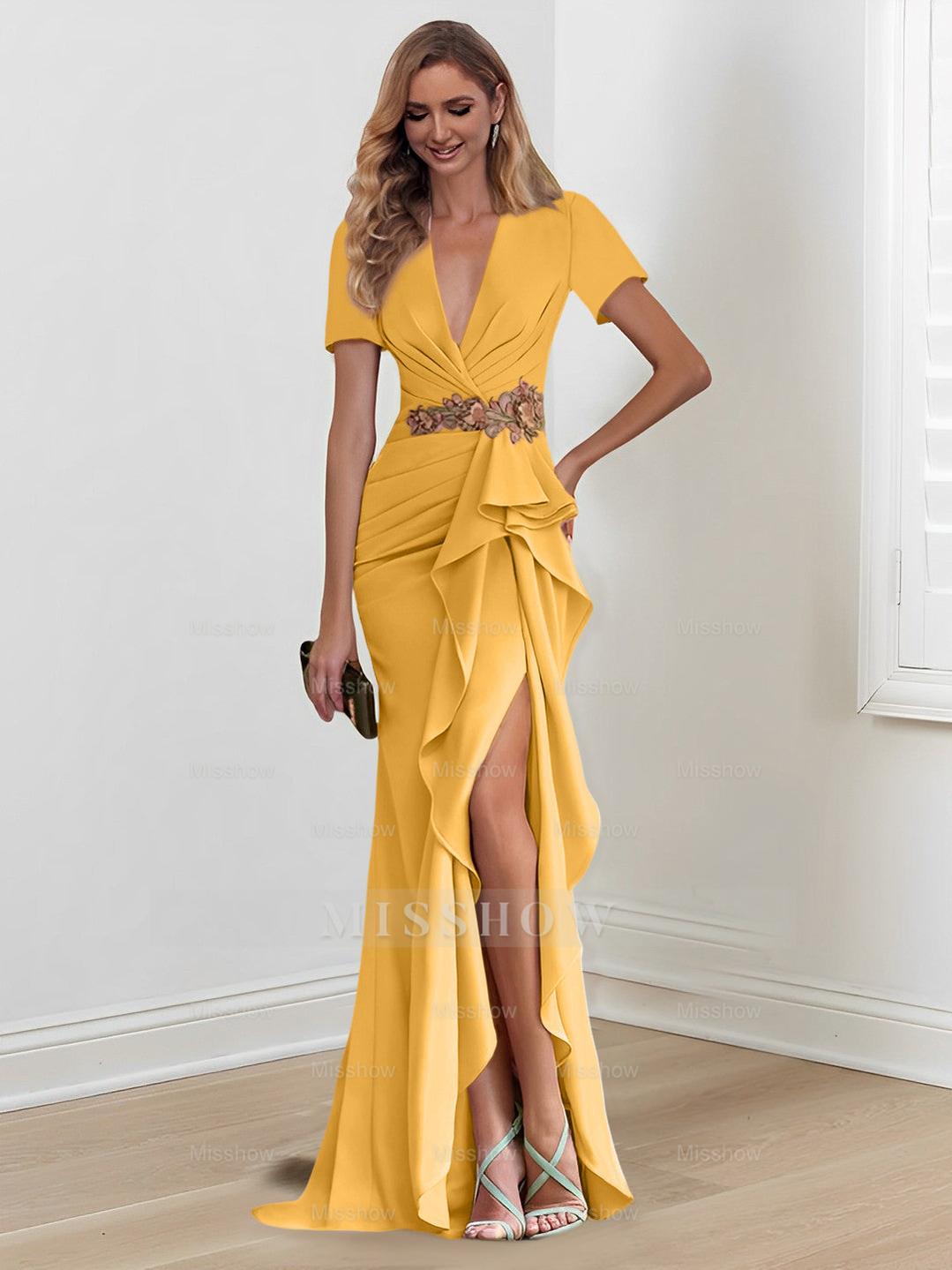 V-Neck Floor-Length Mermaid/Trumpet Mother of the Bride Dresses with Ruffles