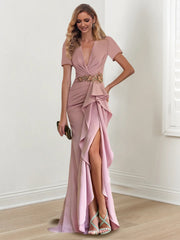 V-Neck Floor-Length Mermaid/Trumpet Mother of the Bride Dresses with Ruffles