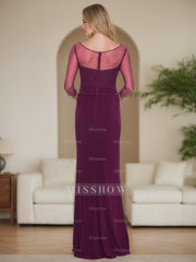 V-Neck Floor-Length Mother of the Bride Dress with Rhinestones Ruched Details and Ruffles