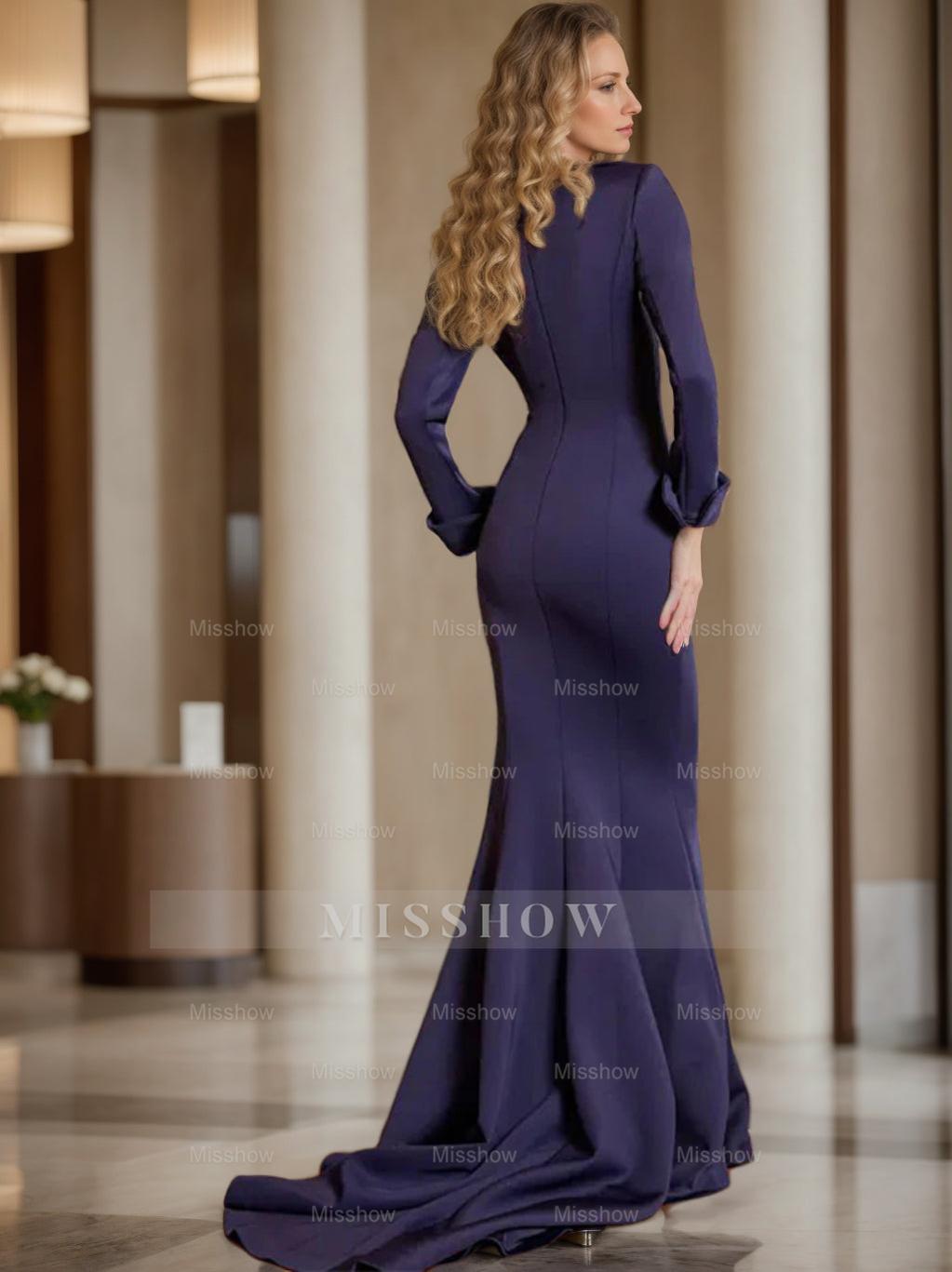 V-Neck Floor-Length Pleated Gown for the Mother of the Bride