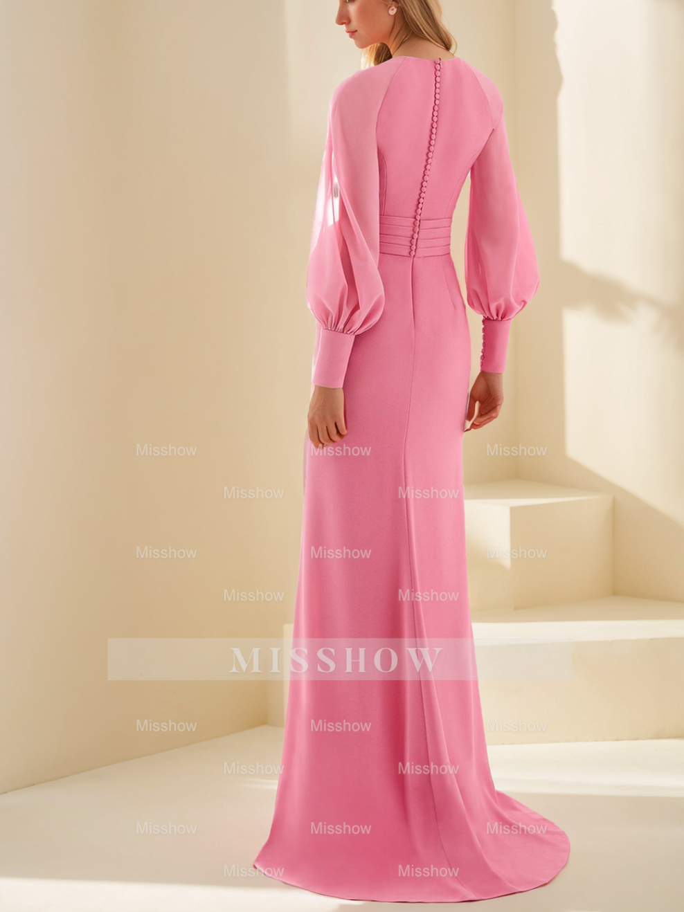 V-Neck Floor-Length Sheath Gown with Ruffles for the Mother of the Bride