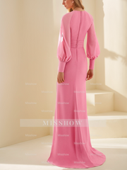 V-Neck Floor-Length Sheath Gown with Ruffles for the Mother of the Bride