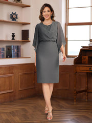 V-Neck Half-Sleeve Knee-Length Sheath/Column Dress with Sequins for Mothers