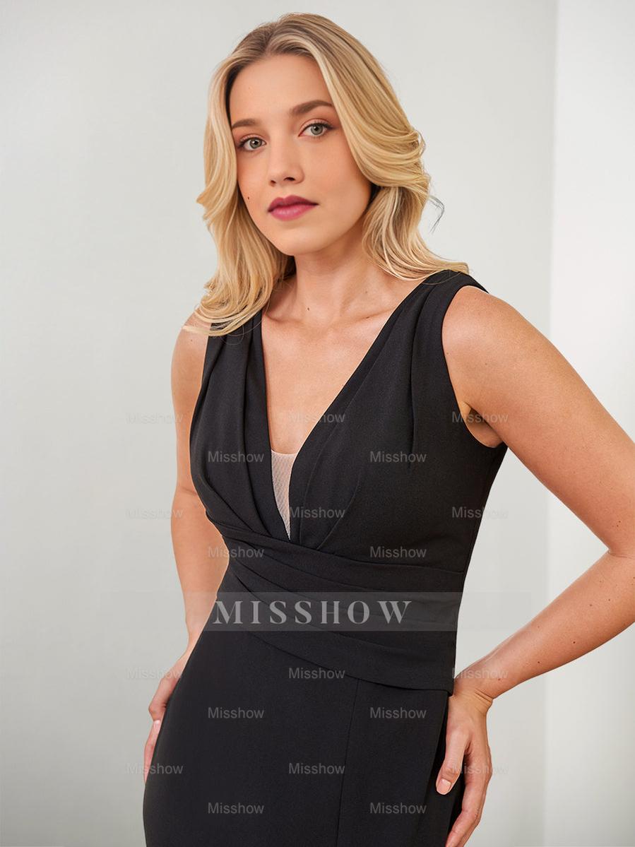 V-Neck Mother of the Bride Column Dresses with Side Split & Wraps