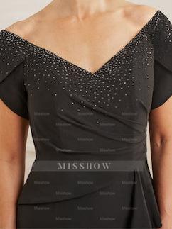 V-Neck Mother of the Bride Sheath/Column Dress with Beading Side Split and Ruffles