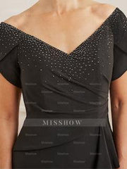 V-Neck Mother of the Bride Sheath/Column Dress with Beading Side Split and Ruffles