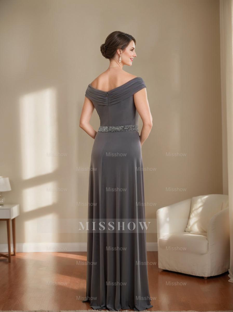 V-Neck Ruched Sheath/Column Mother of the Bride Dresses with Beading