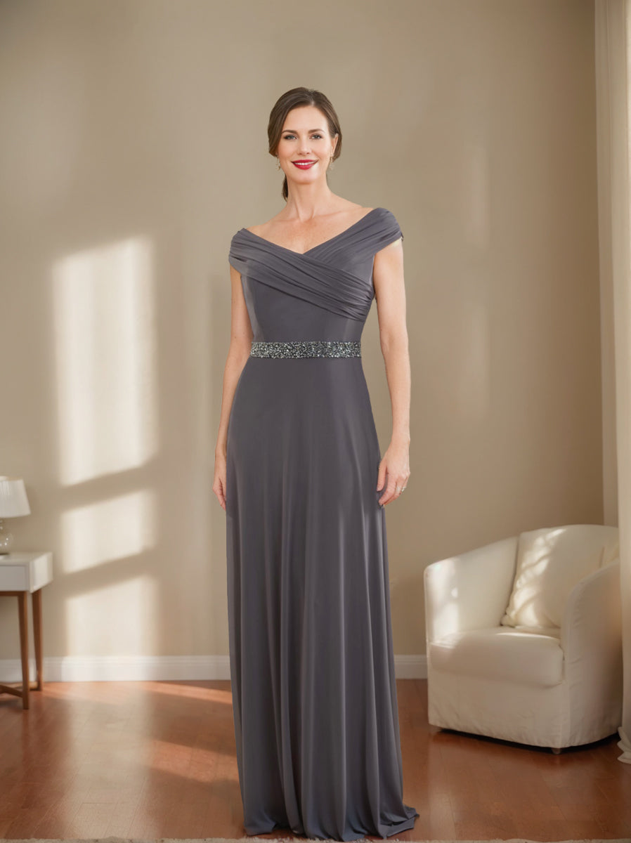 V-Neck Ruched Sheath/Column Mother of the Bride Dresses with Beading