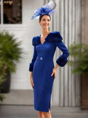 V-Neck Sheath Dress with 3/4 Sleeves for the Mother of the Bride
