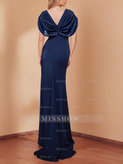 V-Neck Short Sleeve Floor-Length Trumpet/Mermaid Mother of the Bride Dress with Ruffles and Sequins