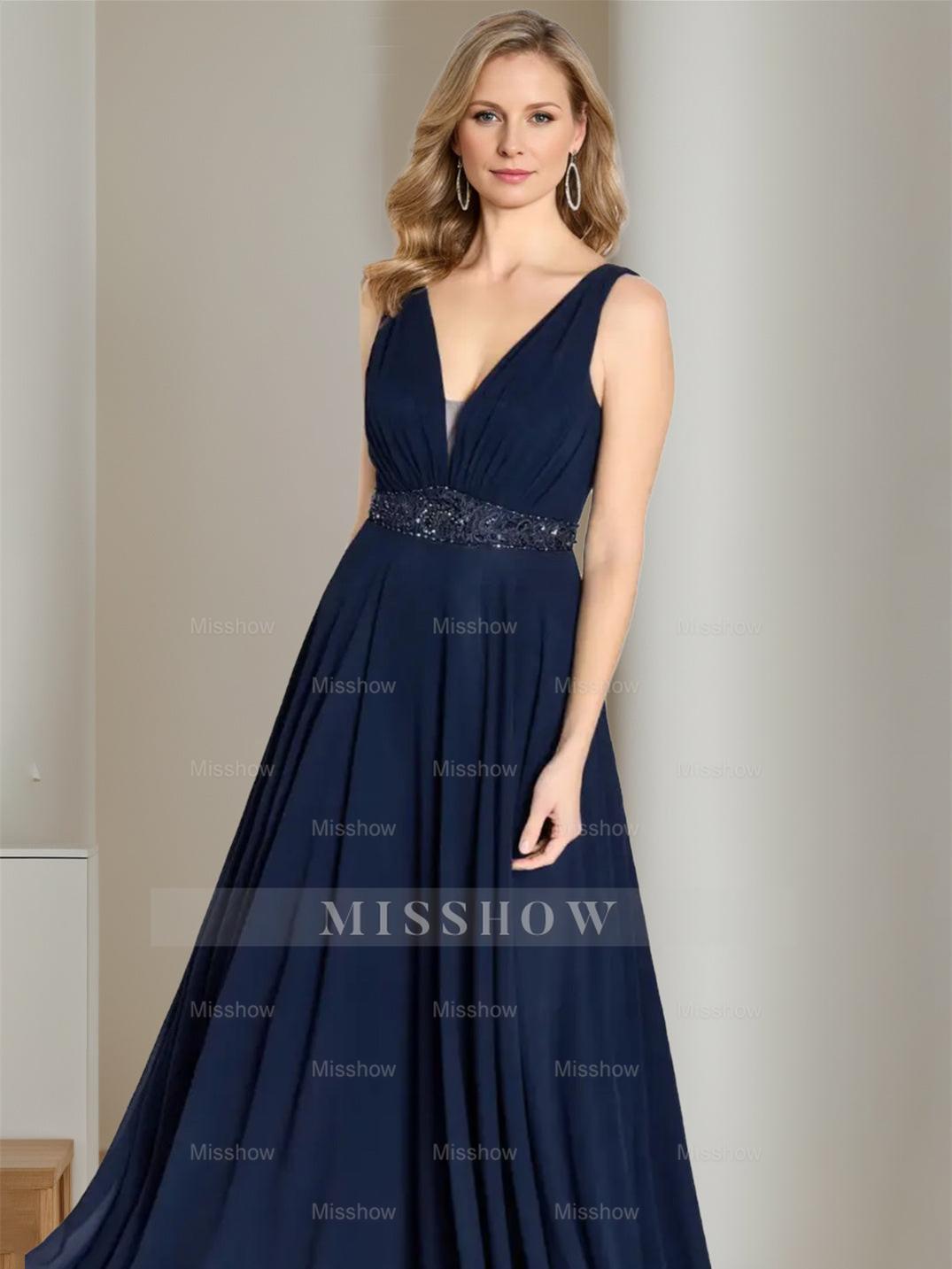 V-Neck Sleeveless A-Line Floor-Length Mother of the Bride Princess Dress