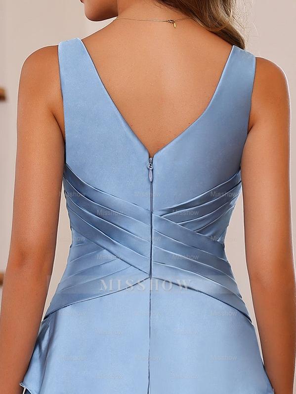 V-Neck Sleeveless A-Line Princess Floor-Length Mother of the Bride Dress With Ruffles & Wrap