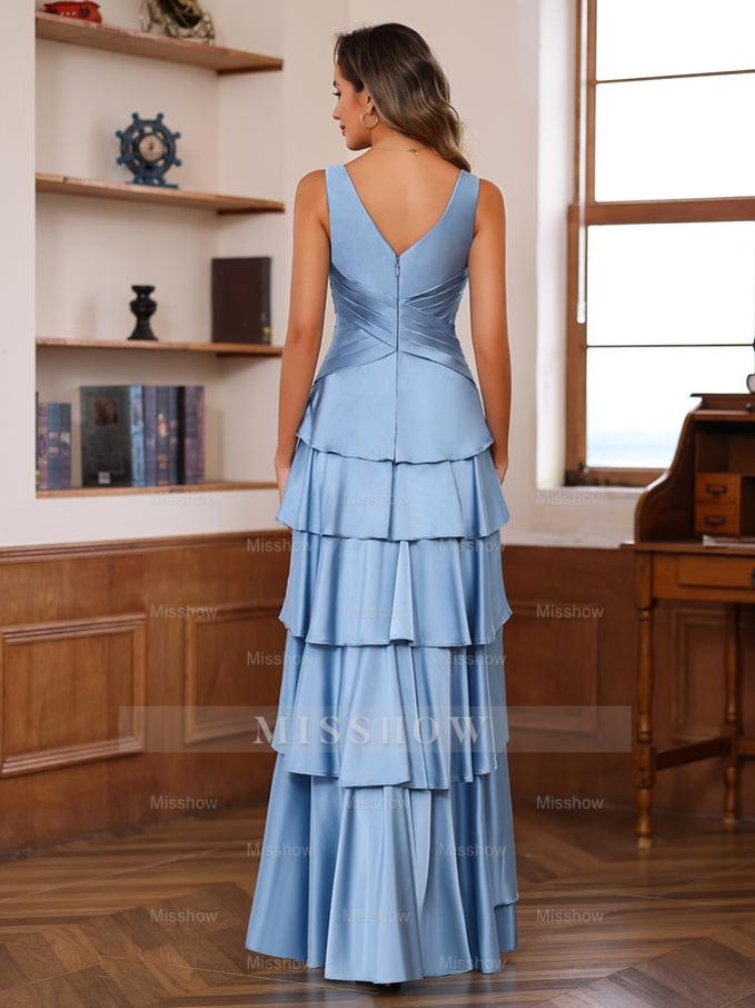 V-Neck Sleeveless A-Line Princess Floor-Length Mother of the Bride Dress With Ruffles & Wrap
