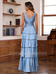V-Neck Sleeveless A-Line Princess Floor-Length Mother of the Bride Dress With Ruffles & Wrap