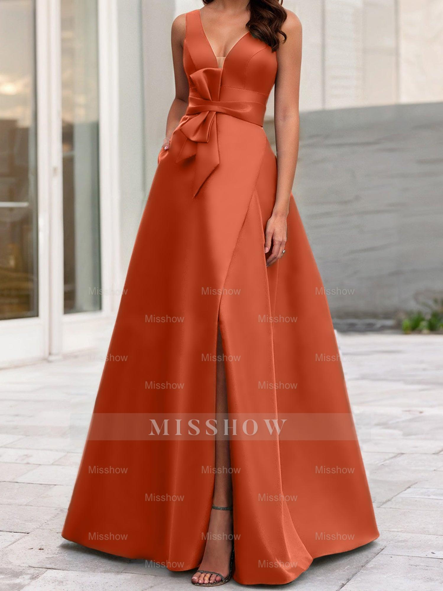 V-Neck Sleeveless A-Line Princess Mother Of The Bride Dress With Side Split