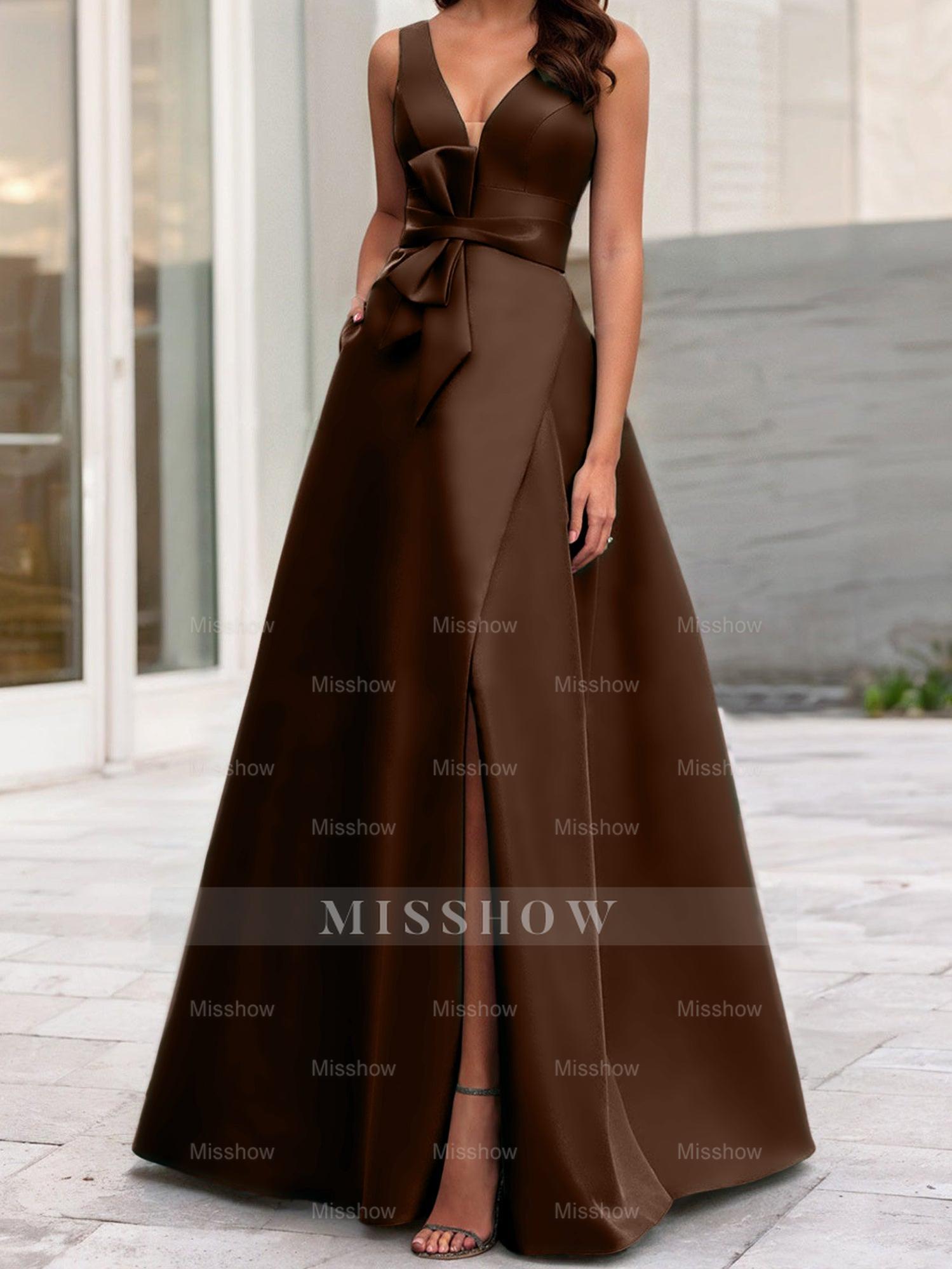 V-Neck Sleeveless A-Line Princess Mother Of The Bride Dress With Side Split