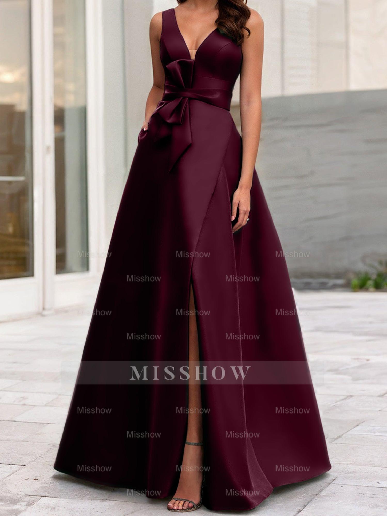 V-Neck Sleeveless A-Line Princess Mother Of The Bride Dress With Side Split