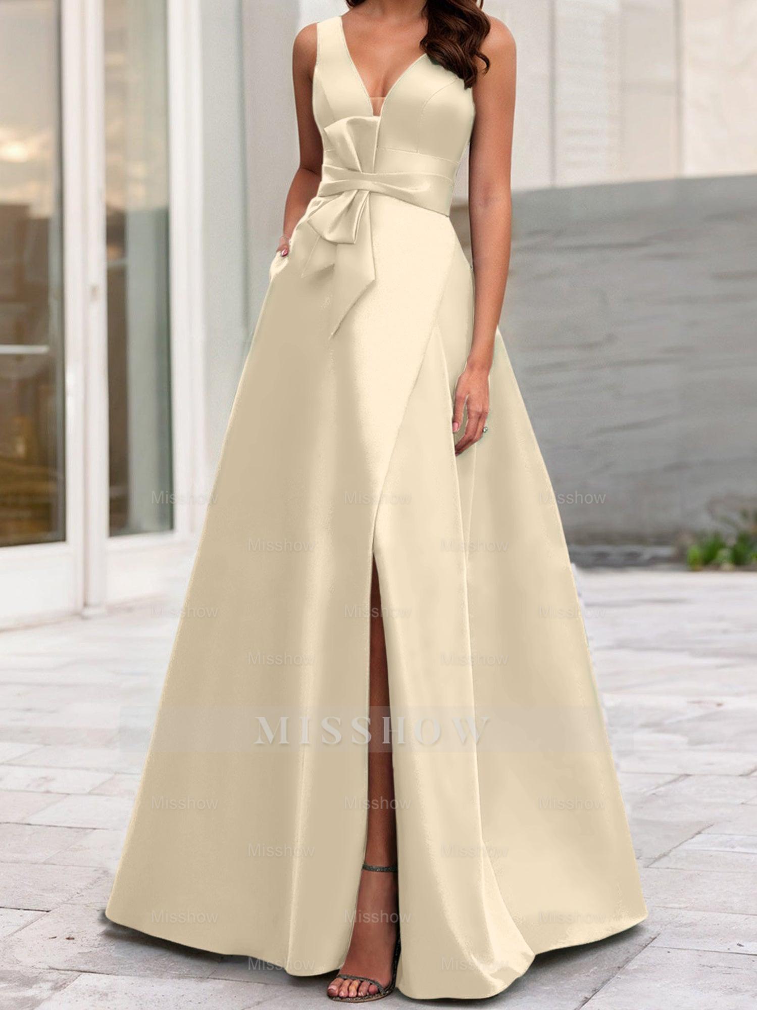 V-Neck Sleeveless A-Line Princess Mother Of The Bride Dress With Side Split