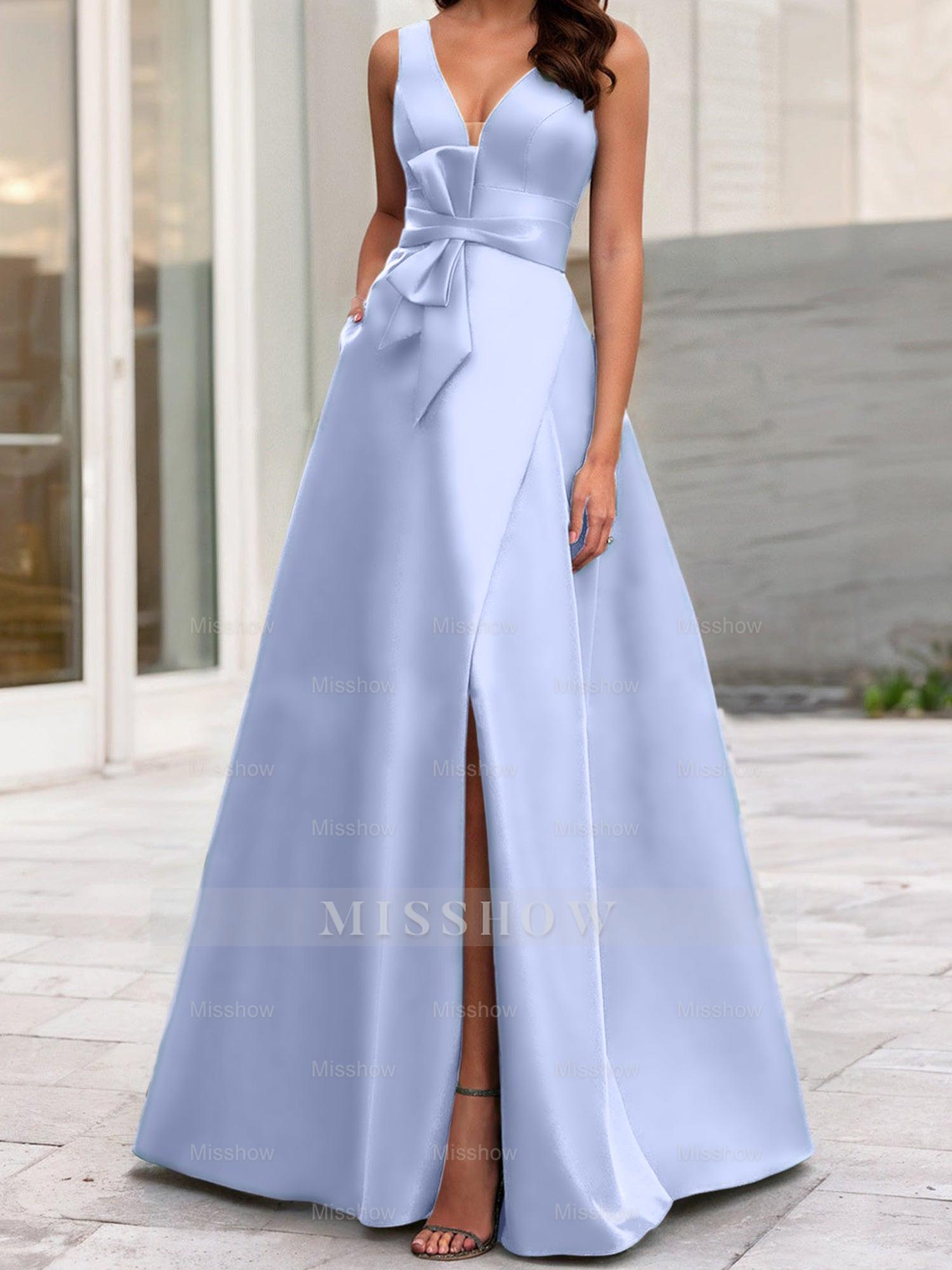 V-Neck Sleeveless A-Line Princess Mother Of The Bride Dress With Side Split