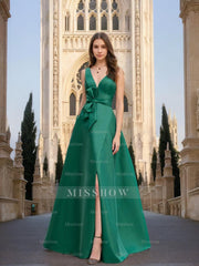 V-Neck Sleeveless A-Line Princess Mother Of The Bride Dress With Side Split