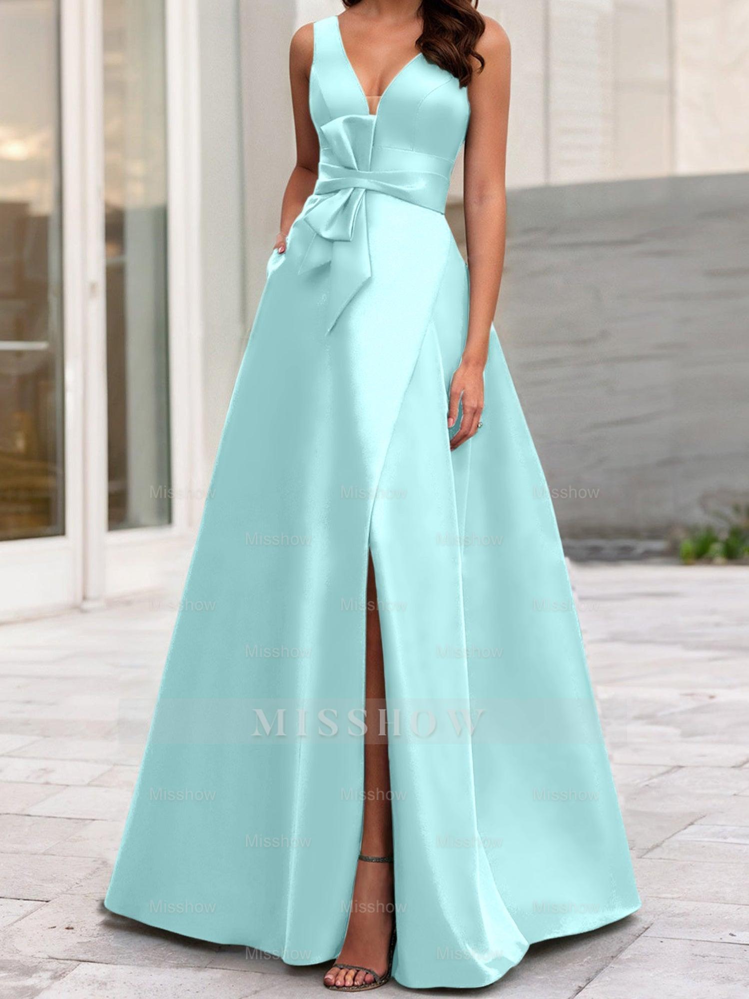 V-Neck Sleeveless A-Line Princess Mother Of The Bride Dress With Side Split