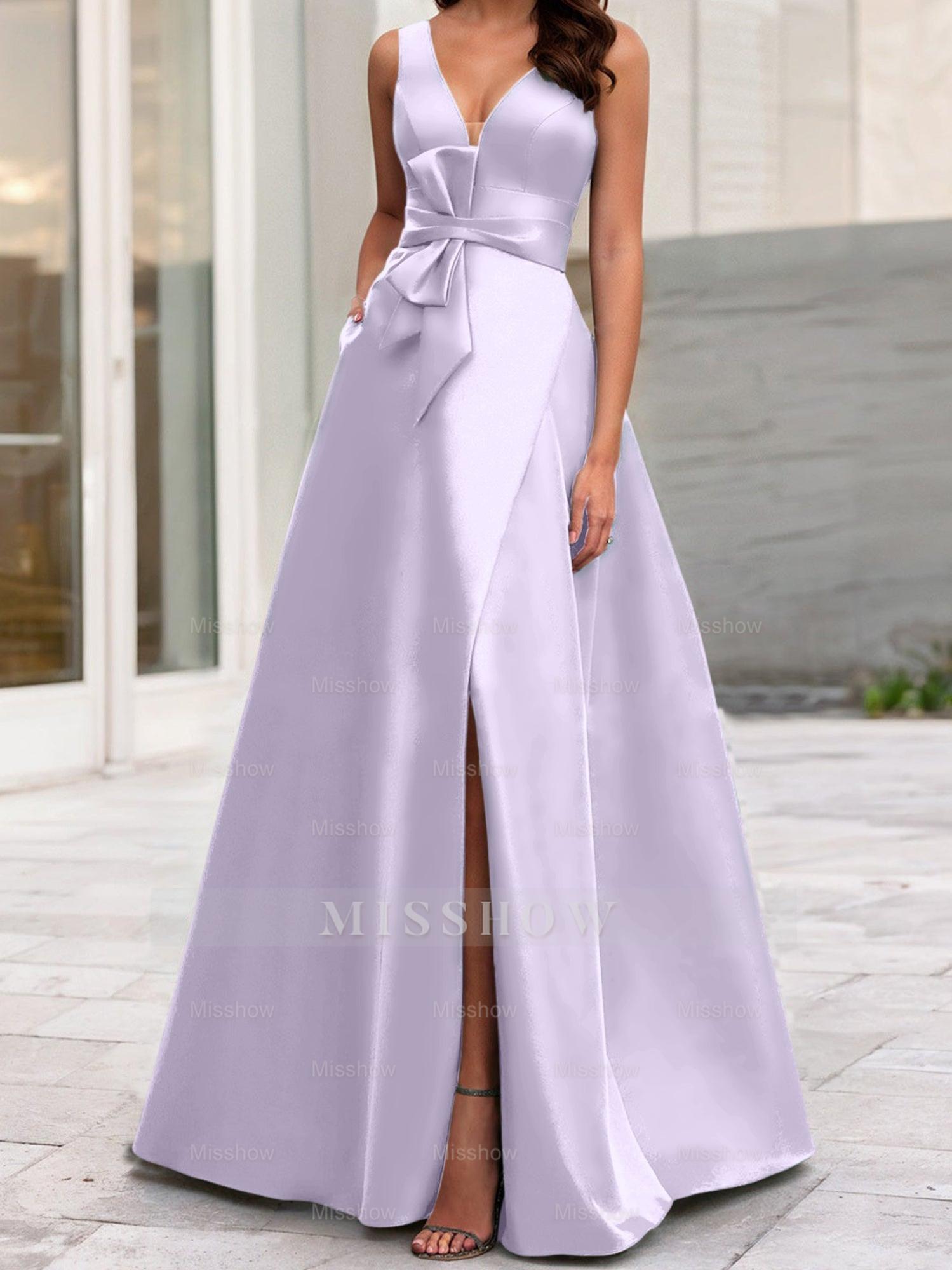 V-Neck Sleeveless A-Line Princess Mother Of The Bride Dress With Side Split