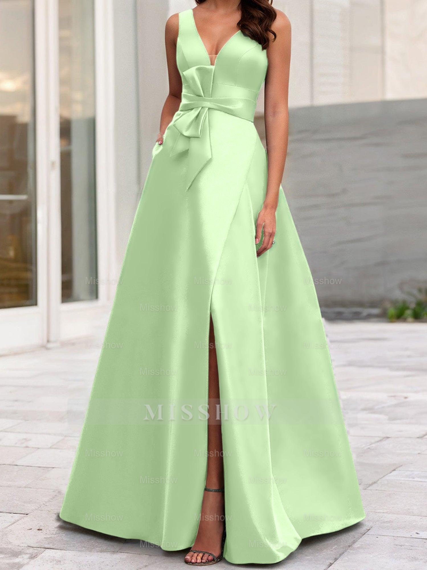 V-Neck Sleeveless A-Line Princess Mother Of The Bride Dress With Side Split