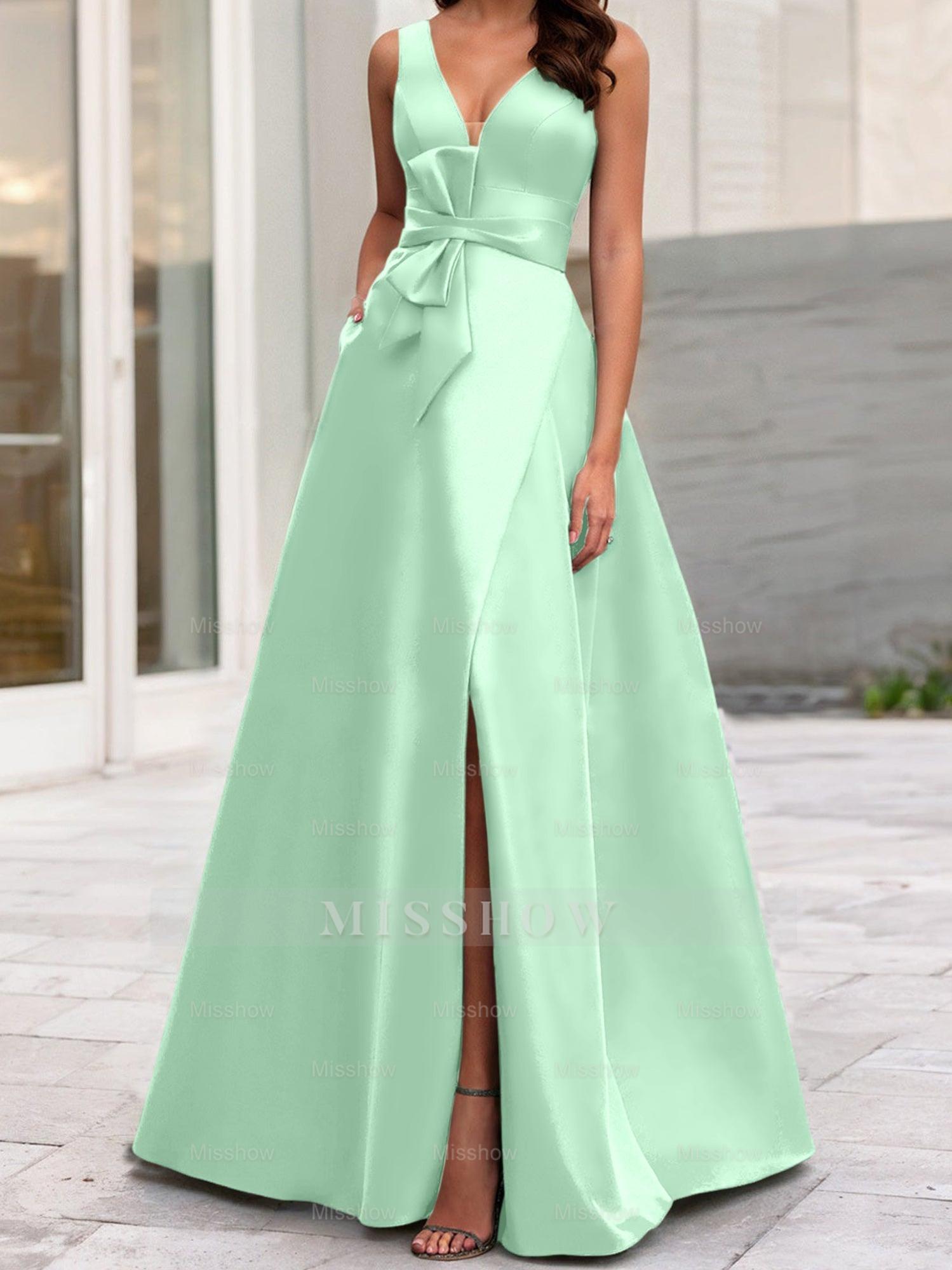 V-Neck Sleeveless A-Line Princess Mother Of The Bride Dress With Side Split