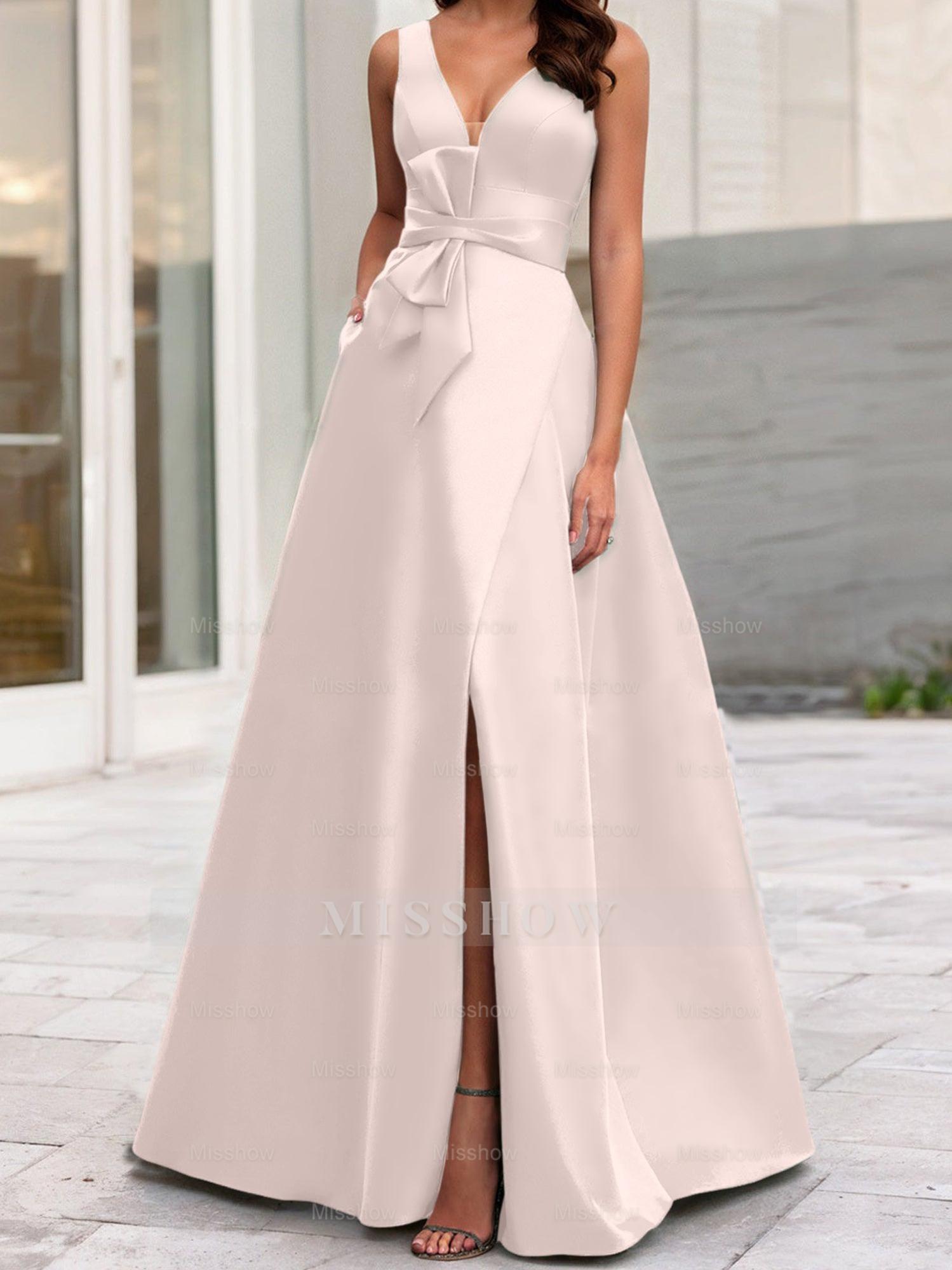 V-Neck Sleeveless A-Line Princess Mother Of The Bride Dress With Side Split