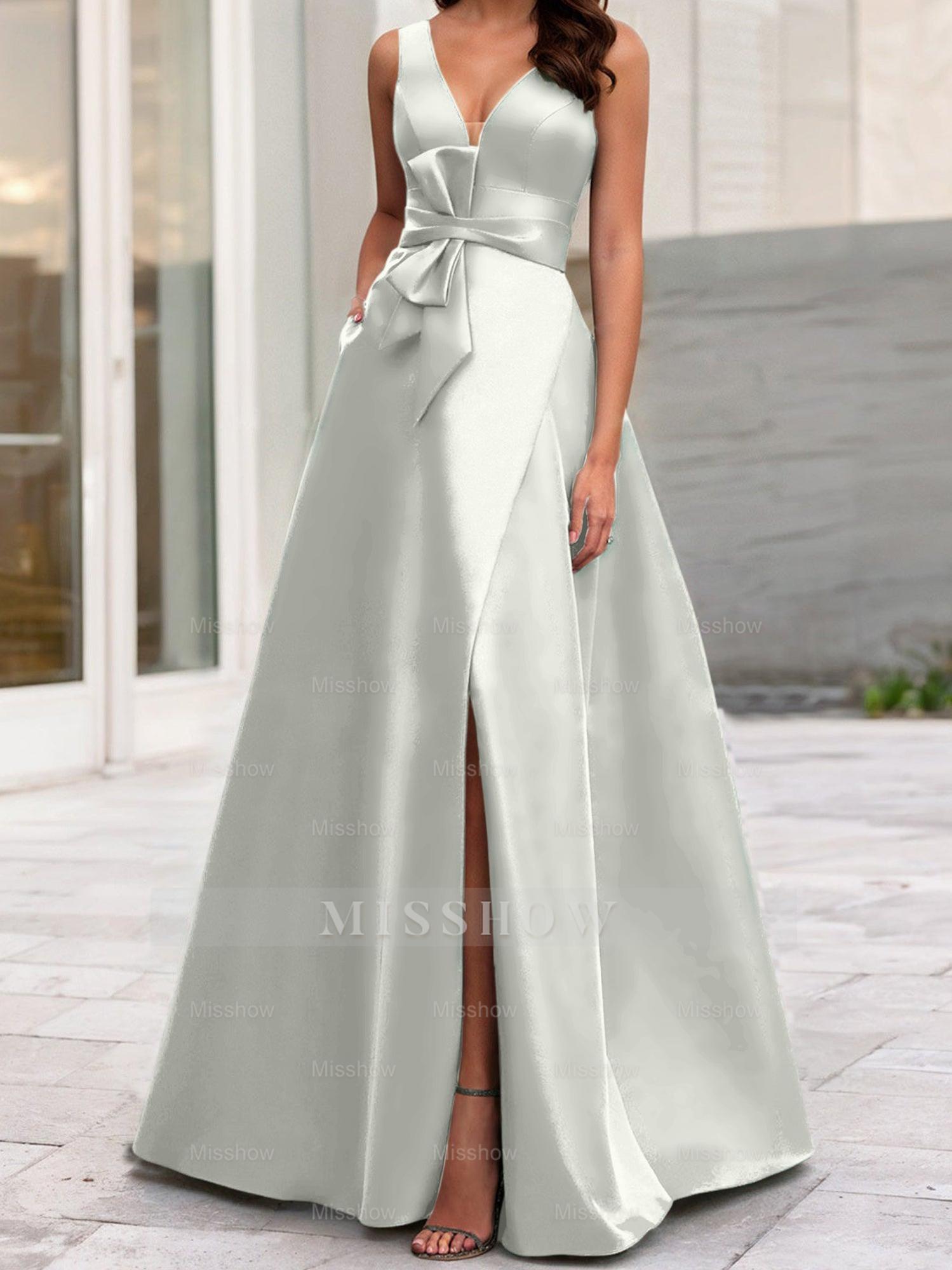 V-Neck Sleeveless A-Line Princess Mother Of The Bride Dress With Side Split