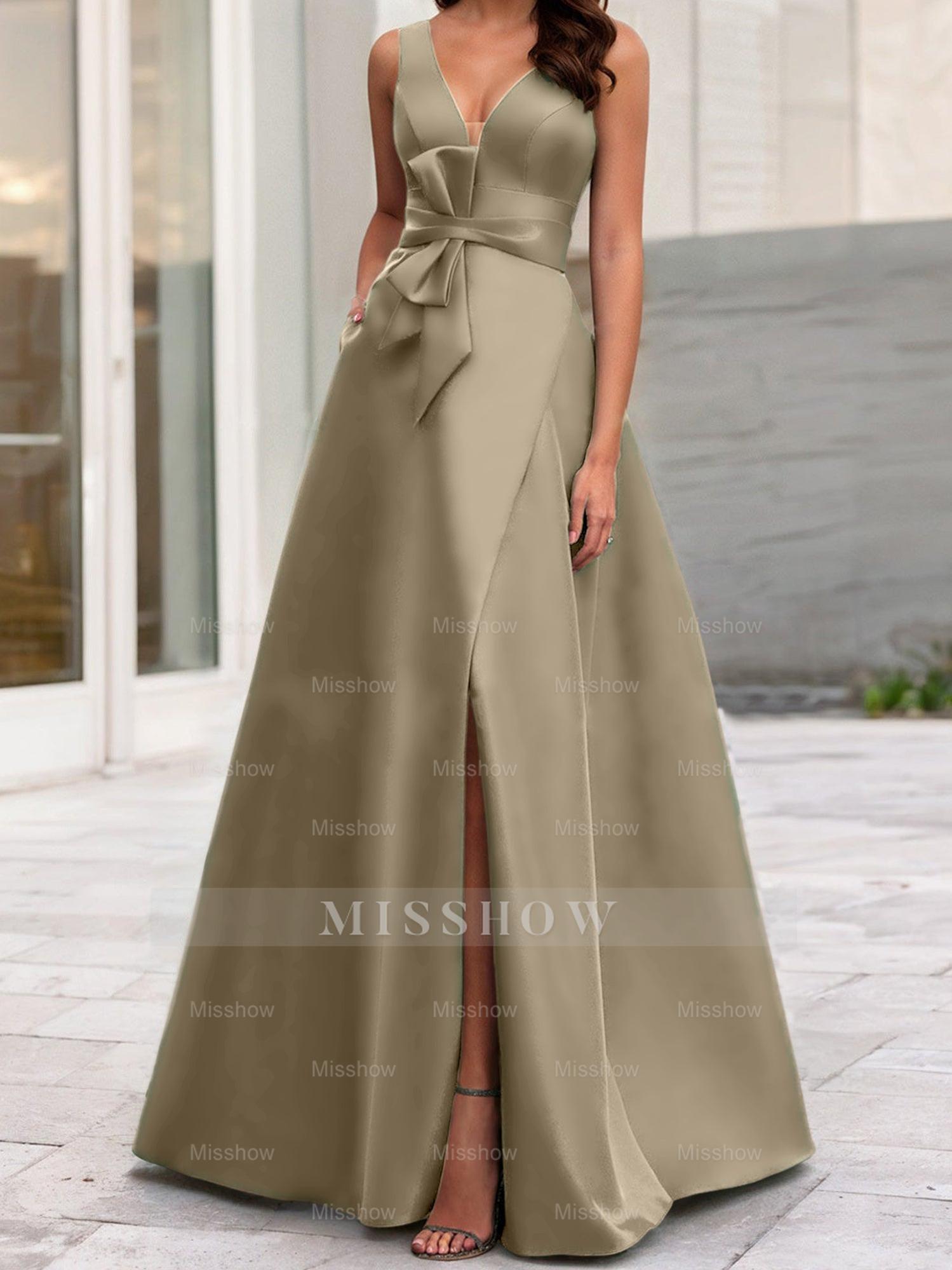 V-Neck Sleeveless A-Line Princess Mother Of The Bride Dress With Side Split