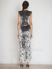 V-Neck Sleeveless Asymmetrical Sheath Dress with Ruffles for the Mother of the Bride